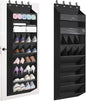 Over The Door Shoe Organizer - Heavy Duty 14-Pocket Hanging Shoe Organizer with Large-Deep Pockets for Boots/Sneakers, Space-Saving Behind Door Storage for Closet, Nursery, RV, Dorm (Black)