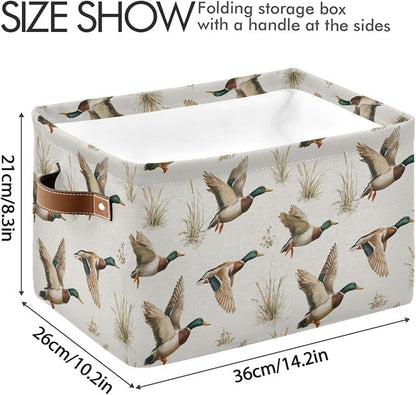 Mallard Ducks Reeds Square Baskets Storage Bins Foldable Fabric Organizer Bin Open Home Shelf Baskets