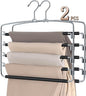 SINDAX Pants Hangers Space Saving - 2Pack, 5 Layers Space Saving Hangers, Sturdy Stainless Steel Pant Rack with Anti-Slip Swing Arm, Closet Organizers and Storage for Trousers Jeans