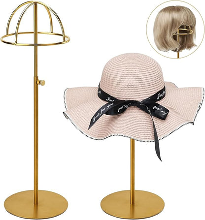 Hat Display Stand Titanium Gold Hat Stand, Set of 2, Height Adjustable Cap Rack Display, Fingerprint Resistant Durable Stainless Steel Tabletop Cowboy Hat Holder Stands for Vendors Closet (RCS 50% Recycled Post-consumer Metal)