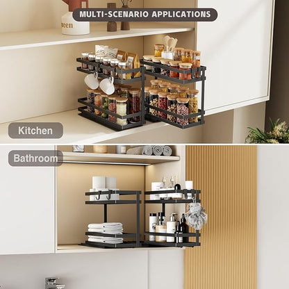 Magheo Pull Out Spice Rack Organizer for Cabinet, 1 Pack Metal Seasoning Organizer Slide Out Spice Storage Shelf No Assembly Vertical Spice Rack Pullout for Kitchen & Bahthroom No Drill(2 Tier,Black)