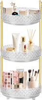 360 Rotating Rotating Makeup Organizer for Vanity, 3 Tier Perfume Skincare Organizers and Storage for Bathroom Countertop, Clear Spinning Counter Cosmetic Holder for Dresser,Clear