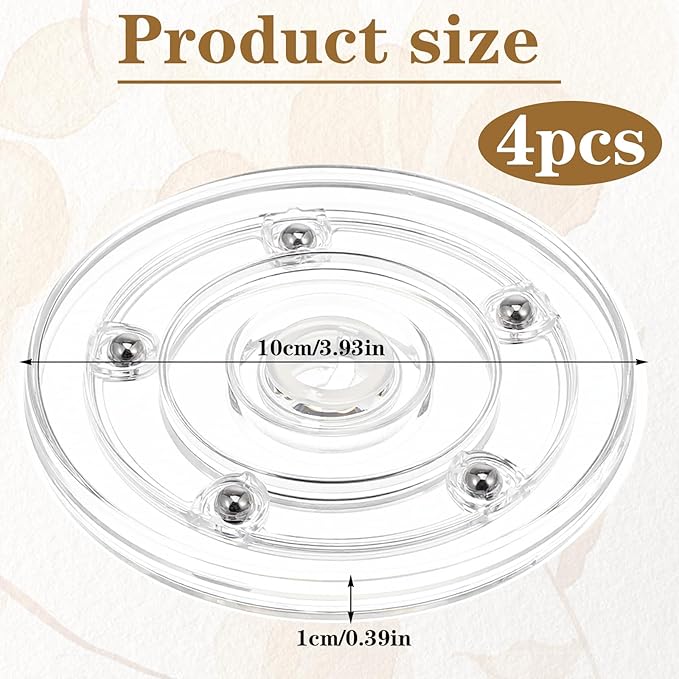 4 Pcs 4" Clear Acrylic Lazy Susan Plastic Turntable Bearings Hardware Acrylic Ball Bearing Rotating Tray Round Swivel Plate for Kitchen Spice Rack Table Cake
