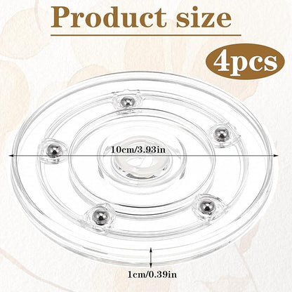 4 Pcs 4" Clear Acrylic Lazy Susan Plastic Turntable Bearings Hardware Acrylic Ball Bearing Rotating Tray Round Swivel Plate for Kitchen Spice Rack Table Cake