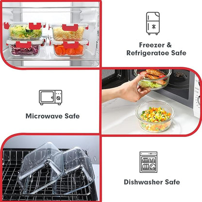 VERONES 30 Pieces Glass Meal Prep Containers Set, Stackable Glass Food Storage Containers with Lids-Airtight Lunch Containers，for Microwave, Oven, Freezer & Dishwasher,Red