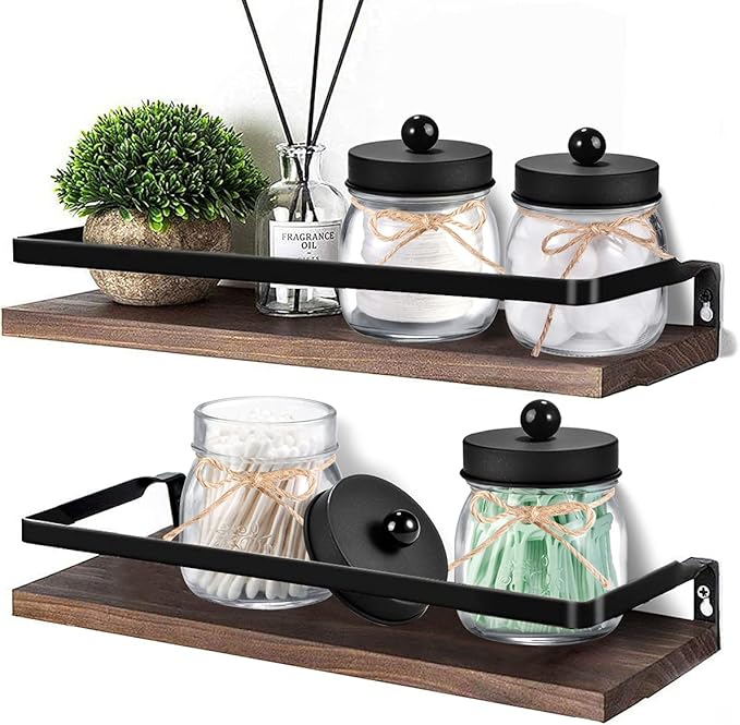 SheeChung 6 Pack Qtip Holders with Labels, Bathroom Organizers and Storage, Bathroom Decor, Apothecary Jars with Lids, Small Mason Jars for Qtips, Cottons, Floss, Balls, Cotton Swabs-Black