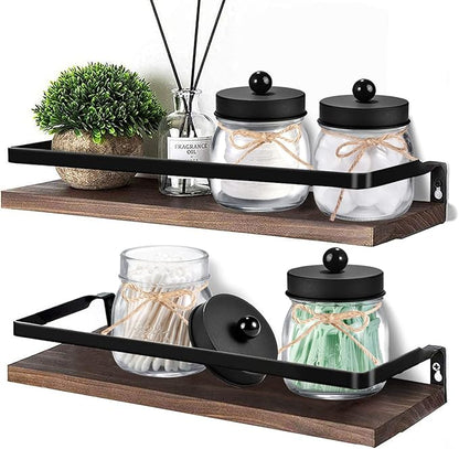 SheeChung 6 Pack Qtip Holders with Labels, Bathroom Organizers and Storage, Bathroom Decor, Apothecary Jars with Lids, Small Mason Jars for Qtips, Cottons, Floss, Balls, Cotton Swabs-Black