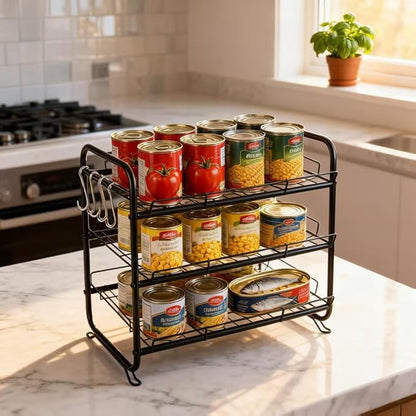1pcs 3 Tier Can Rack Organizer, Cabinet Can Dispenser Storage Shelf - Heavy Duty Metal Wire Stackable Shelves for Pantry, Cabinet, Refrigerator Organization