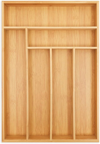 Juvale Kitchen Drawer Organizer Tray - 17 x 11.75 x 1.75 in, Natural Wood, 6-Slot Utensil & Cutlery Organizer - Silverware Holder & Storage Tray