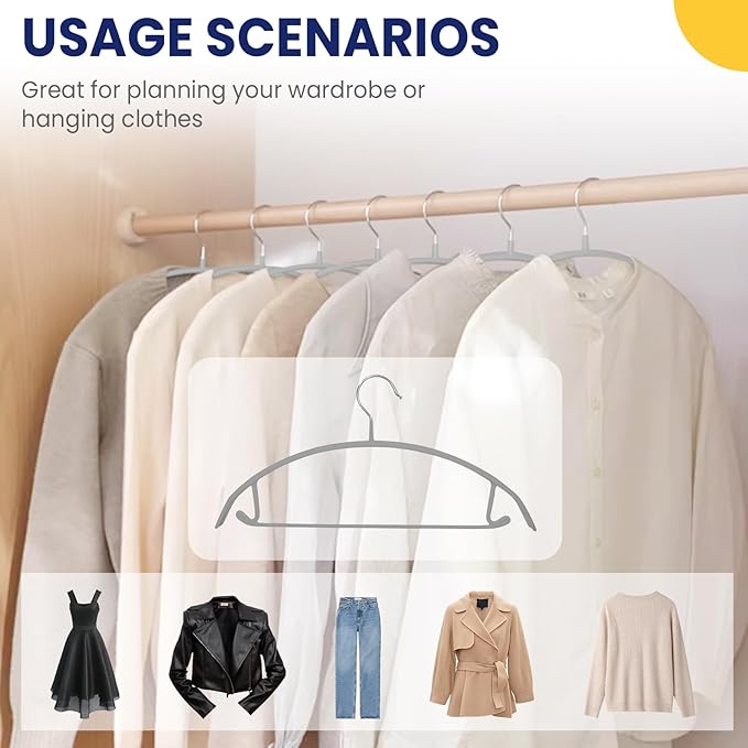 Jiang&Rong 30 Pack 16 Inch Rubber-Coated Non-Slip Metal Hangers - Heavy Duty No Bump Closet Hangers for Coats, Shirts, Suits, Sweaters (30-Pack, Grey)