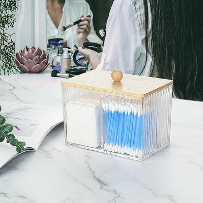 KIMCHOMERSE Qtip Holder Storage, Bathroom Cotton Ball Holder Canisters for Cotton Swab, Cottons Pad, Dental Floss Organizer, Hair Bands Container for Vanity Countertop -Clear
