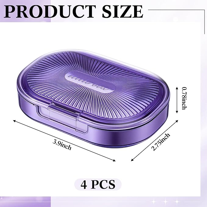 Kigley 4 Pcs Hair Tie Container Small Portable Travel Cotton Swab Holder Dispenser with Lid Plastic Box Storage Containers for Small Items, 3.94 x 2.76 Inch (Purple)