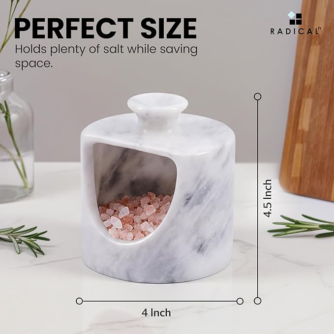 Radicaln Marble Salt Cellar 4.5" Inch White Handmade Salt Jar & Table Salt Storage For Kitchen Countertop, Ideal Pig Salt Container, Salts Dish & Sugar Bowl For Table