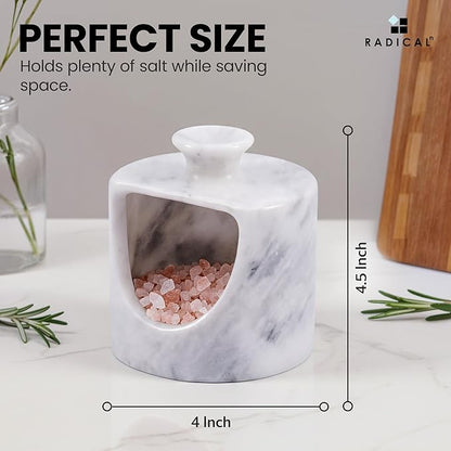 Radicaln Marble Salt Cellar 4.5" Inch White Handmade Salt Jar & Table Salt Storage For Kitchen Countertop, Ideal Pig Salt Container, Salts Dish & Sugar Bowl For Table