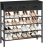 YATINEY 5-Tier Shoe Rack with 3 Drawers, Metal Shoe Organizer for 20 Pairs with Storage Shelves and Wooden Top, for Entryway, Hallway, Foyer, Closet, Black SS35BB