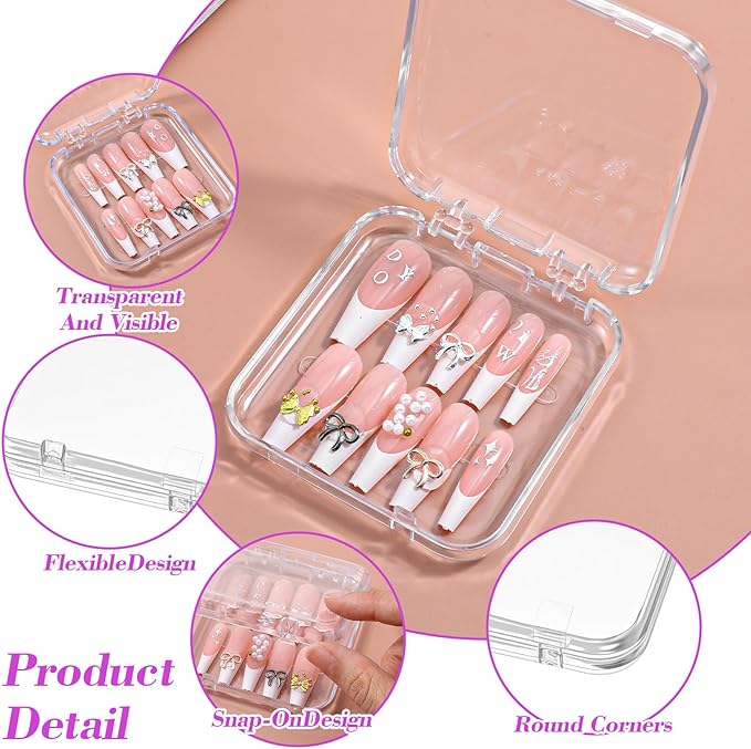 8 Pcs Press on Nail Storage, Clear Acrylic Press on Nail Boxes, Nail Container with 30 Pcs Double-Sided Tape for Fake Nail Display and Salon Supplies