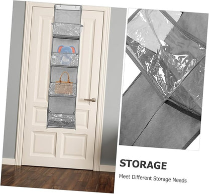 Cabilock 2Pcs Over The Door Hanging Storage Organizer Bag Convenient Wall Mounted Hanger for Handbags Shoes and Umbrellas Stylish White Gray Maximizes Space Utilization