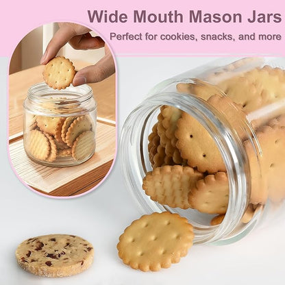 Overnight Oats Containers with Lids, 10oz Wide Mouth Mason Jars with Lids, 6 Pack Glass Jars with Airtight lid for Chia Pudding Yogurt Salad, Meal Prer Oatmeal Jars, Pink