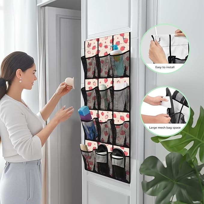 Strawberry Over the Door Shoe Organizer 12 Large Mesh Pockets Hanging Shoe Rack for Door Shoe Storage Organizer Shoe Holder Hanger