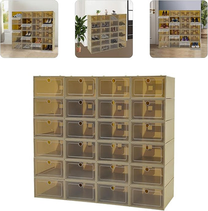 Sturdy Shoe Storage Box,Shoe Containers,24 Pack Shoe Boxes,Shoe Storage Box,Stackable Shoe Boxes,Shoe Storage Organizer,Toy Storage Organizer Bins for Entryway, Closet,Under Bed,Homes,Cloakrooms
