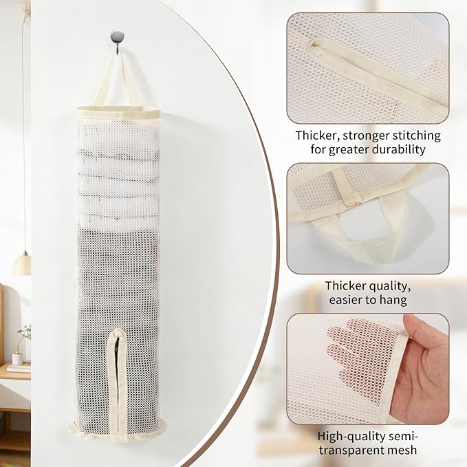 Hanging Sock Storage Bag,Wall Mount Multifunctional Bag,Sock Underwear Organizer,Hanging Closet Organizer,Saver Kitchen Storage Holder for Storing Socks Ties Plastic Bag 3PCS (Beige)