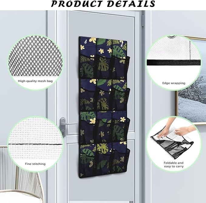 Monstera Over the Door Shoe Organizer 12 Large Mesh Pockets Sturdy Oxford Fabric Shoe Rack for Door Hanging Shoe Organizer