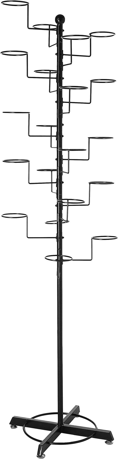 MyGift Large Free Standing Hat Rack Stand, Baseball Cap Organizer Holder, Retail Wig Display with 20 Customizable Circular Hooks, Cowboy Hat Tree, Black Metal