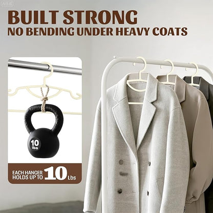 30 Pack Heavy Duty Plastic Hangers, Thick Strong Plastic Clothes Hangers for Coat Jacket and Shirt, Space Saving Clothes Hangers with Shoulder Grooves for Tank Top, Blouses, Strappy Dresses (Beige)