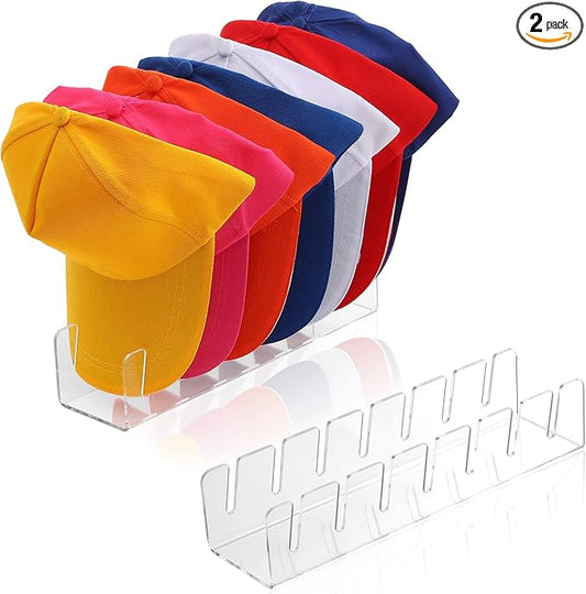 Hat Stand for Baseball Caps, 2 Pack Hat Storage for 14 Baseball Caps, No Install Hat Acrylic Holder, Hat Racks for Baseball Caps Display and Organizer for Bedroom, Closet, Dresser