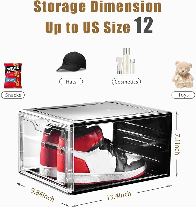 Clemate Upgraded X-Large Shoe Organizer,Shoe Storage Organizer,12 Pack,Shoe Box Clear Plastic Stackable,Drop Front Shoe Box with Clear Door, Shoe Containers For Sneaker Display,Fit up to US Size12