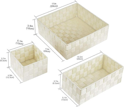 Posprica Woven Storage Baskets for Organizing, Small Black Baskets Cube Bin Container Tote Organizer Divider for Drawer, Closet, Shelf, Dresser, Set of 4(Beige)