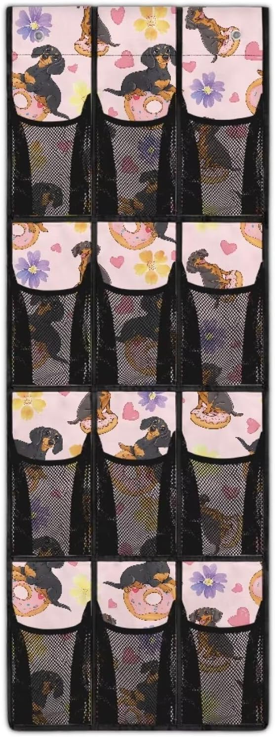 Dachshund 1 Packs Narrow Over the Door/Wall Shoe Organizer,Nursery Organization,Over The Door Organizer,Small Hanging Shoe Rack for Closet with Mesh Pocket for Bathroom
