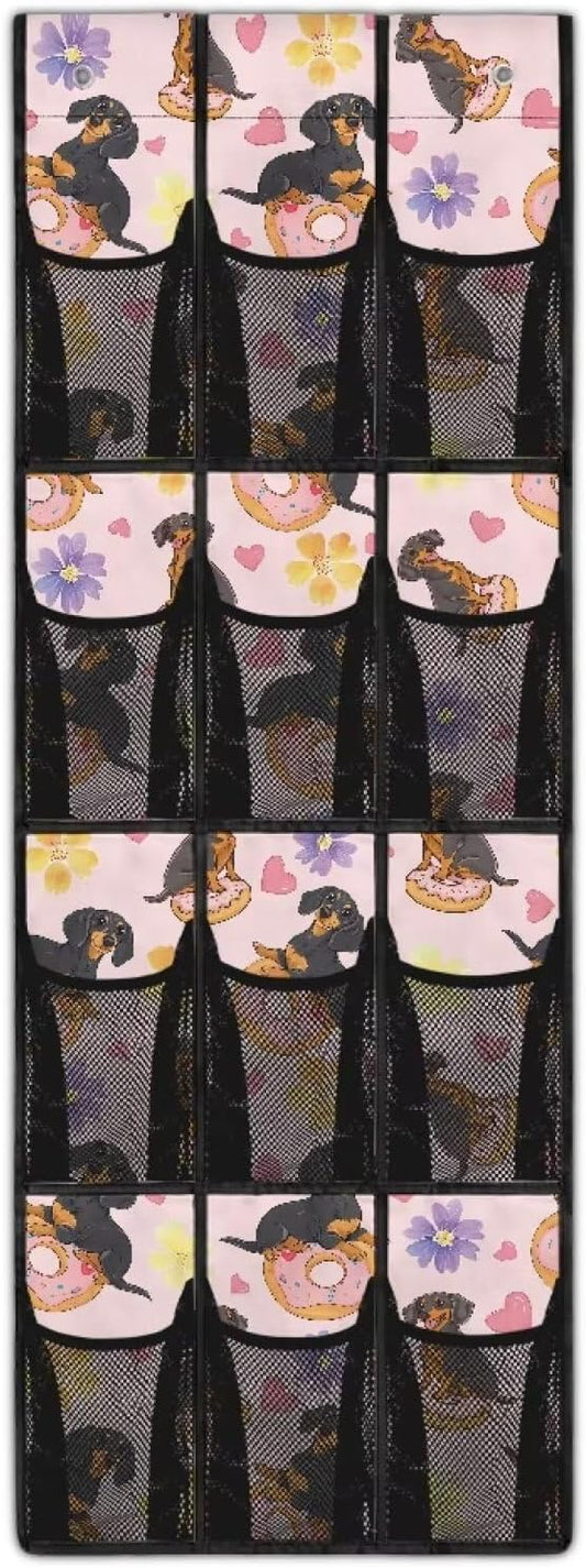 Dachshund 1 Packs Narrow Over the Door/Wall Shoe Organizer,Nursery Organization,Over The Door Organizer,Small Hanging Shoe Rack for Closet with Mesh Pocket for Bathroom
