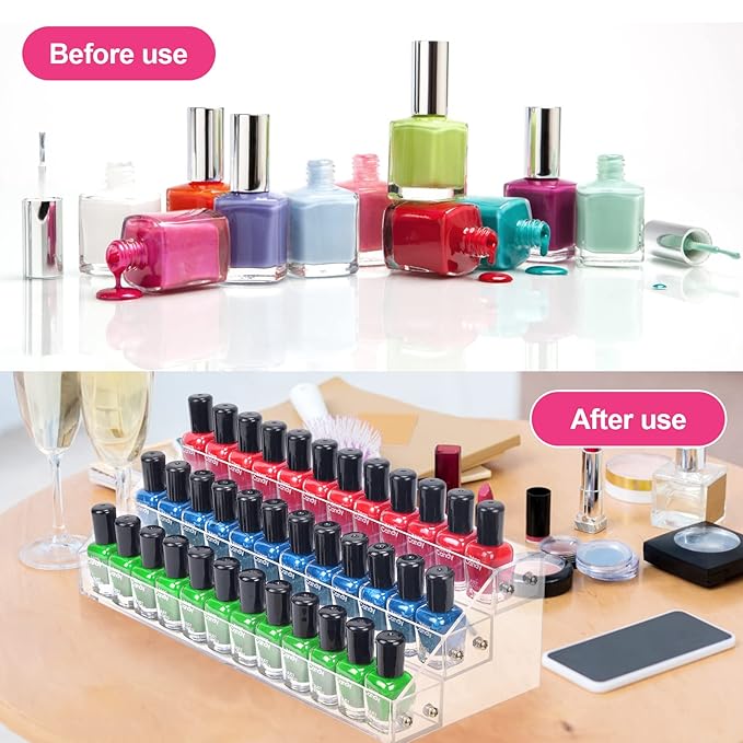 Acrylic Nail Polish Organizer Rack, 3 Tier Paint rack and Storage Shelf, Clear Display Stand for Tattoo Inks, Sunglasses, Essential Oils, Gel Nail Polish - Holds 36 Bottles
