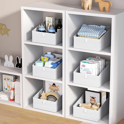 DIMJ Closet Storage Bins 10 Pack - Fabric Storage Baskets for Shelves, Collapsible Clothes Organizer, Trapezoid Shelf Organization Storage Cubes for Purse, Toys, Books, Towel, Clothes, White
