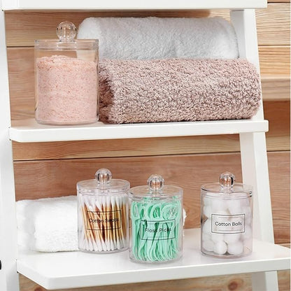 ANIS·KEAAR 2 Pack Restroom Bathroom Organizers and Storage Containers, Pink Plastic Jars with Lids for Cotton Swabs/Balls/Pads/Floss Picks (Vanity/Bedroom Use)