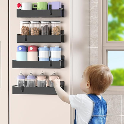 HuggieGems 4 Pack Magnetic Spice Rack Organizer for Refrigerator and Oven, Matt Black Fridge Organizers and Storage for Kitchen