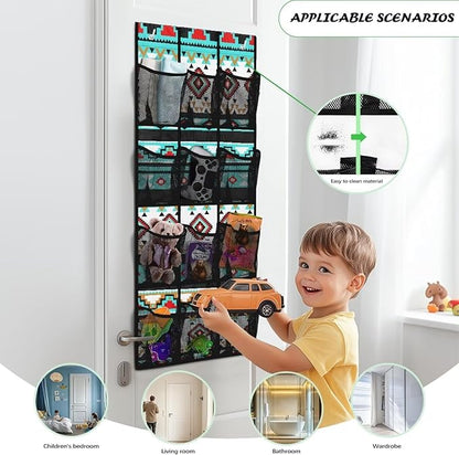 Aztec Hanging Shoe Organizer,Shoe Organizer Door Hanger with 12 Mesh Large Pockets,Behind Door Shoes Hang Holder Rack