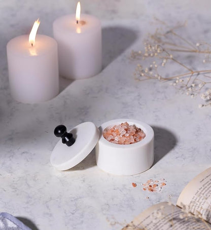 Handmade Marble Box with Metal Knob 3x3x3 - Marble Salt Cellar with Lid, Salt and Pepper Containers