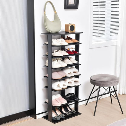 GOFLAME 7-Tier Tall Shoe Rack, Patented Freestanding Shoe Shelf Storage Organizer for 14 Pairs of Shoes, Space-Saving Vertical Shoe Stand for Entryway, Closet, Living Room, Black
