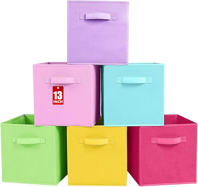 ShellKingdom Storage Bins, Foldable Fabric Storage Cubes And Cloth Storage Organizer Drawer For Closet And Toys Storage, 13 X 13 X 13 INCH, 6 Pack (6 Colors)