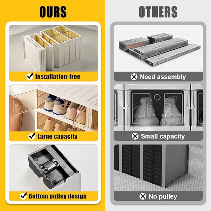 Shoe Box Foldable Storage Box Easy Assembly Clear Plastic Stackable Shoe Storage Organizer Cabinet Shoe Container with Lids Large Size Shoe Rack (9 layers)