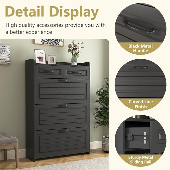 VERYKE Shoe Storage Cabinet for Entryway with 3 Flip Drawers and 2 Top Drawers,Large Shoe Rack Organizer Cabinet for Closet,Hallway