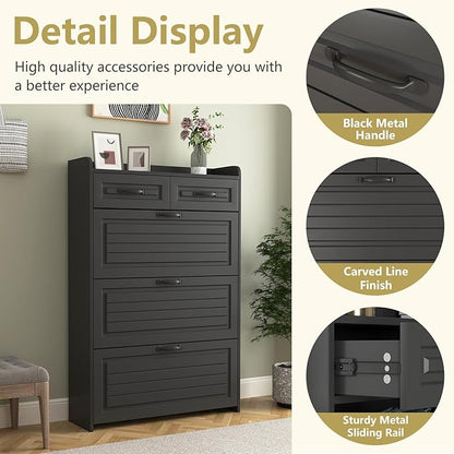 VERYKE Shoe Storage Cabinet for Entryway with 3 Flip Drawers and 2 Top Drawers,Large Shoe Rack Organizer Cabinet for Closet,Hallway