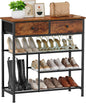 Snughome Shoe Rack for Entryway, 4 Tier Shoe Organizer with 2 Non-Woven Drawers, Shoe Storage Shelves with Sturdy Wooden Top and Metal Shelves, Shoe Stand for Closet