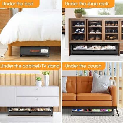 SpaceHacks Under Bed Storage with Wheels 3Pack Storage Containers with Clear Window&Label Under Bed Drawers Rolling Under Bed Storage for Clothes,Shoes, Blankets (30.71 x 16.93 x 6.69 in, Dark Grey)