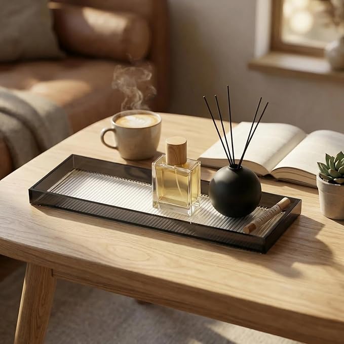 13.4"x4.3"Black Bathroom Trays for Counter,Long Narrow Tray countertop,Small Acrylic Trays for Vanity Makeup Storage,Coffee Table Organizer,Kitchen Tray,Decorative Perfume Tray for Dresser
