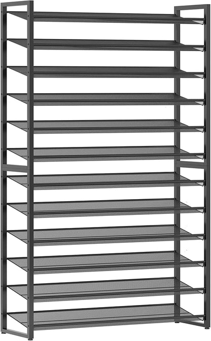 Nunsino Shoe Rack,12 Tier Metal Shoe Organizer,Max Holds 60 Pairs,Heavy Duty Shoes Shelf for Garage, Entryway, Closet,Black