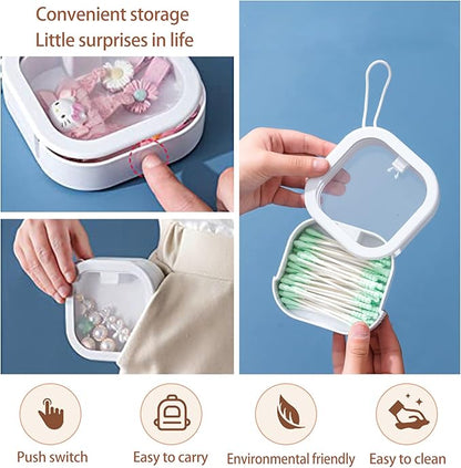 2-Pack Hair Tie Organizer, Portable Storage Box for Hair Accessories, Cotton Swab Dispenser and Q-tip Holder, Travel-Friendly Bathroom and Desktop Organizer with Lid