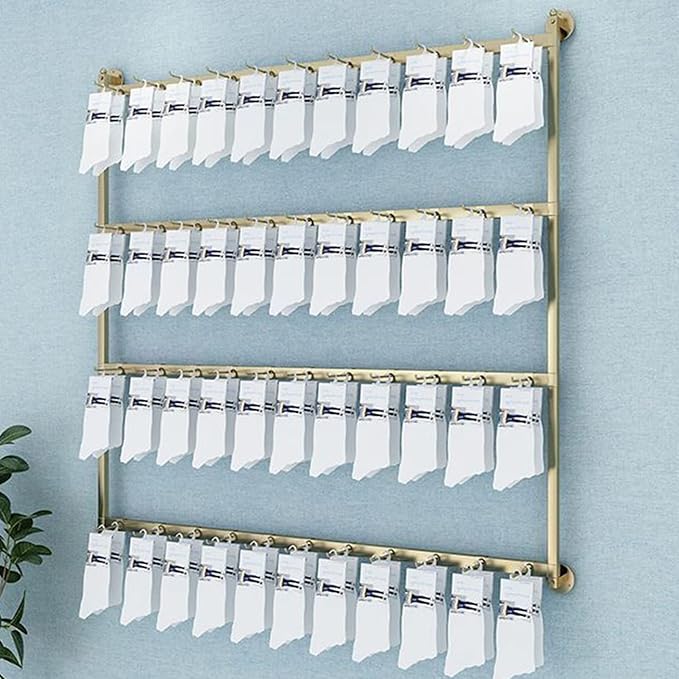 Wall-Mounted Socks Storage Organizer Display Stand, Boutique Space-Saving Hook Shelves Underwear Holder, Modern Retail Metal Frame Shelf, Multifunctional Hanging Necklace/Jewelry/Bracelet/Ring